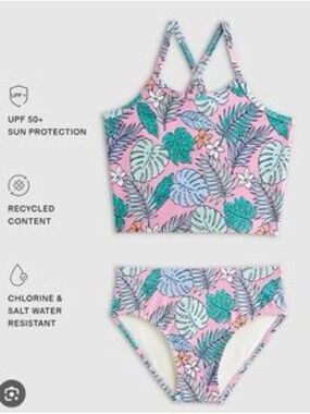NWT QUINCE Tankini Set Swimsuit Palms Kid Girls Size 10 7186